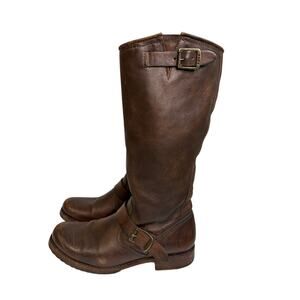 FRYE Veronica Slouch Boots Dark Brown Distressed Leather Womens 10M